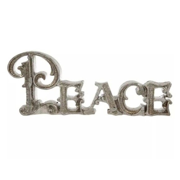 Hobby Lobby Silver Tone Peace Resin Tabletop Decor Traditional Christmas - Picture 1 of 7